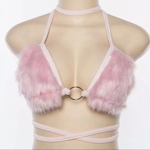 Pink fur Barbie rave top tie goth festival concert music burning man club T1